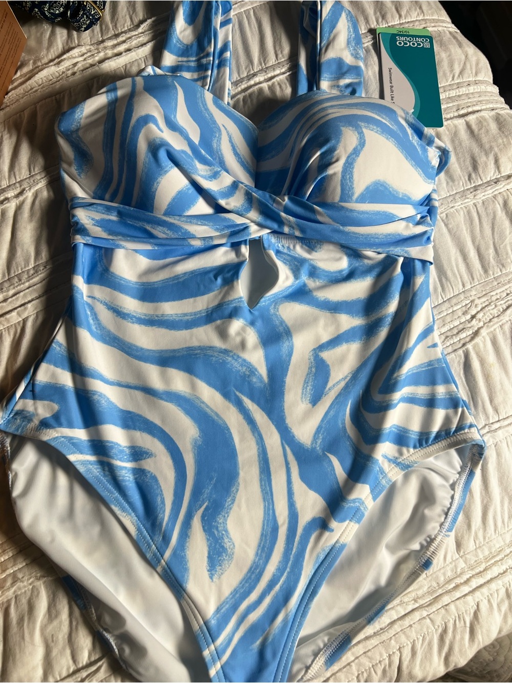 Coco Contours slimming Blue & White Swirl One-Piece Swimsuit! Nice quality!
